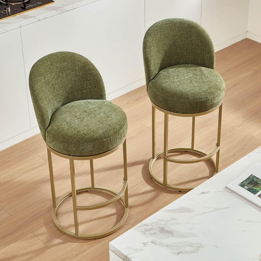 Quant 27.4 in. H Wood Frame Sage Green 360° Swivel Metal Base Barstool with Upholstered Seat and Metal Footrest Set of 2 price history on PriceWatchPro