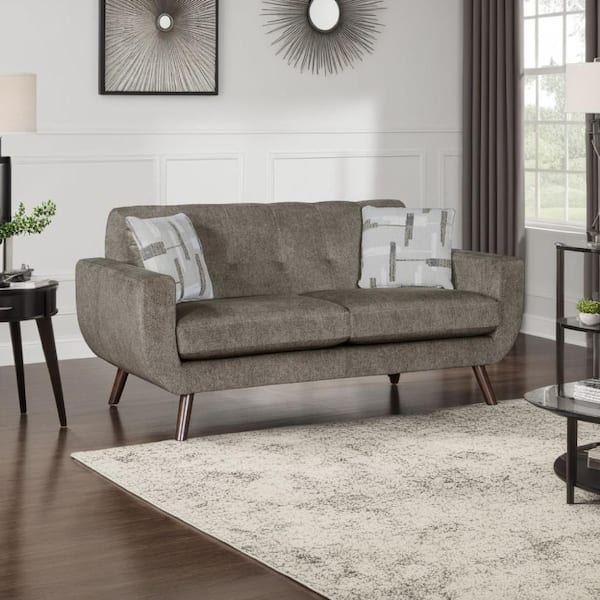 Jany 35.5 in. Microfiber 2-Seater Tight Back Loveseat in Brown and Walnut Brown
