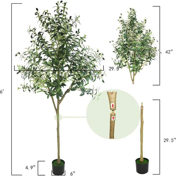 Realead 6ft Artificial Olive Tree, Tall Faux Olive Tree Plants, Fake Potted  Olive Silk Tree with Branches and Fruits, Artificial Trees for Modern Home