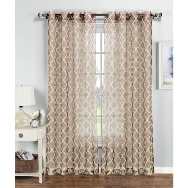 Window Elements Beige/White Floral Grommet Sheer Curtain - 54 in. W x 84 in. L