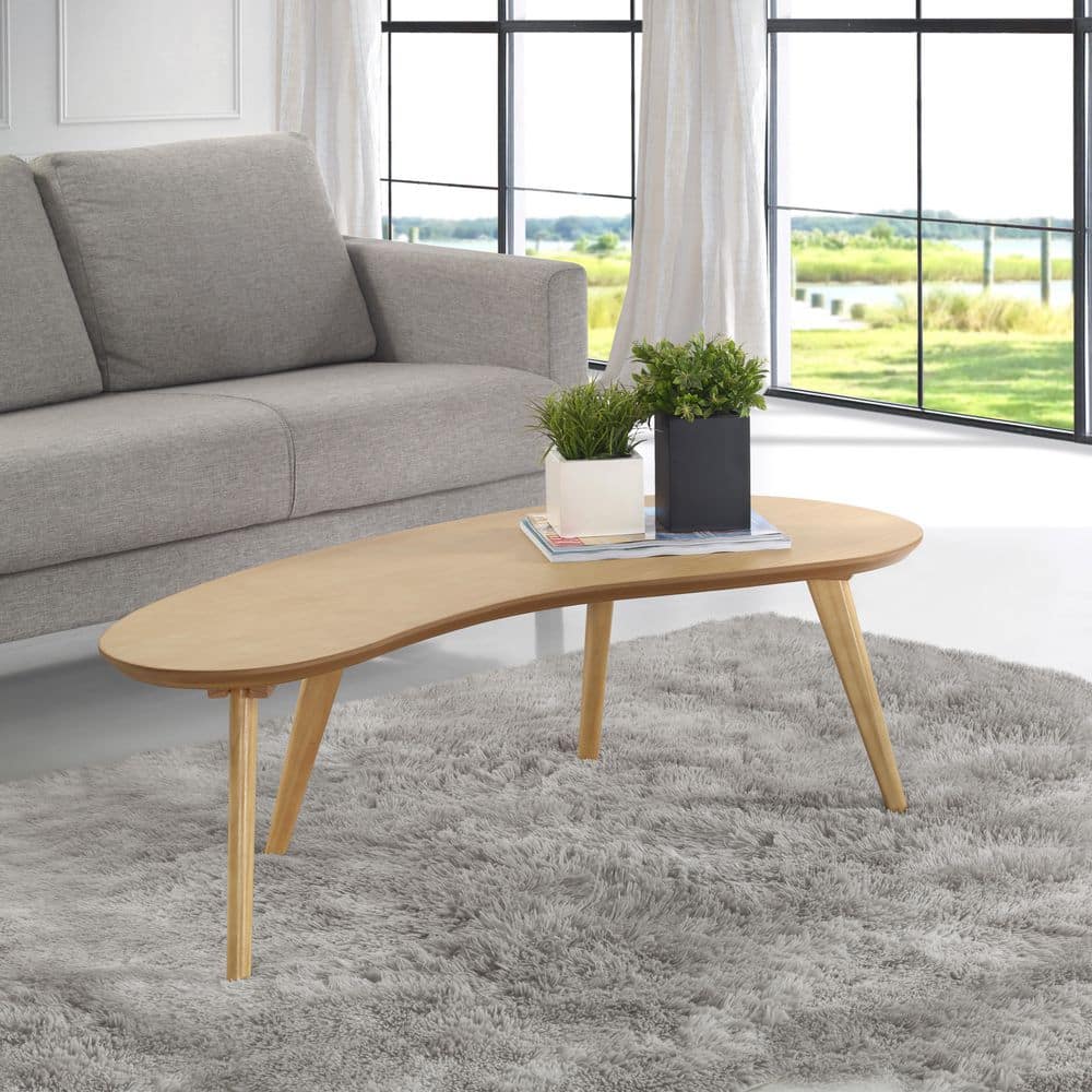 Mid-Century Modern Oak Wood Abstract Coffee Table