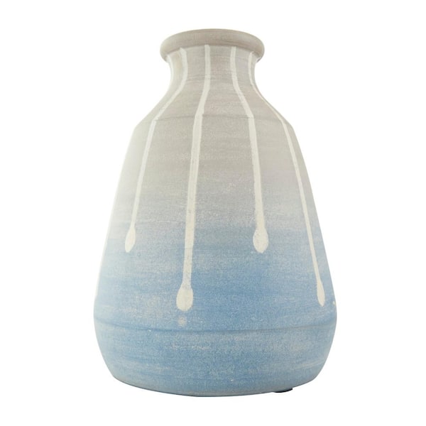 Litton Lane Blue Abstract Ombre Drip Ceramic Decorative Vase with Gray and  White Accents 045087 - The Home Depot