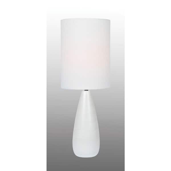 Illumine 26.25 in. Brushed White Table Lamp with White Linen Shade