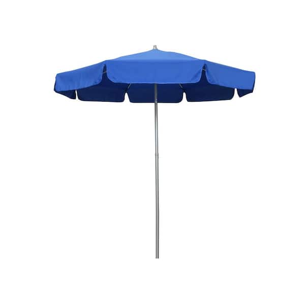 Astella 7.5 ft. Aluminum Market Patio Umbrella Fiberglass Ribs and Push-Button Tilt with Valance in Pacific Blue Polyester