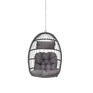 28.5 in. Dark Gray Wicker Hanging Porch Swing with Light Gray Cushions