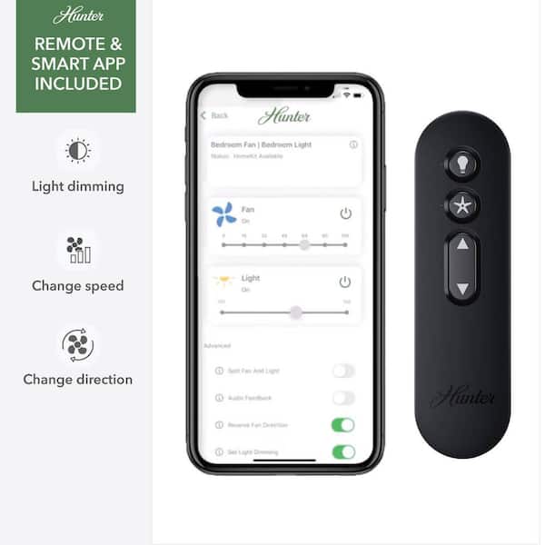 Hunter - Hunter 52 in. Aeronaut Wi-Fi ENERGY STAR Matte Black Damp Rated Smart Ceiling Fan with LED Light Kit and Handheld Remote