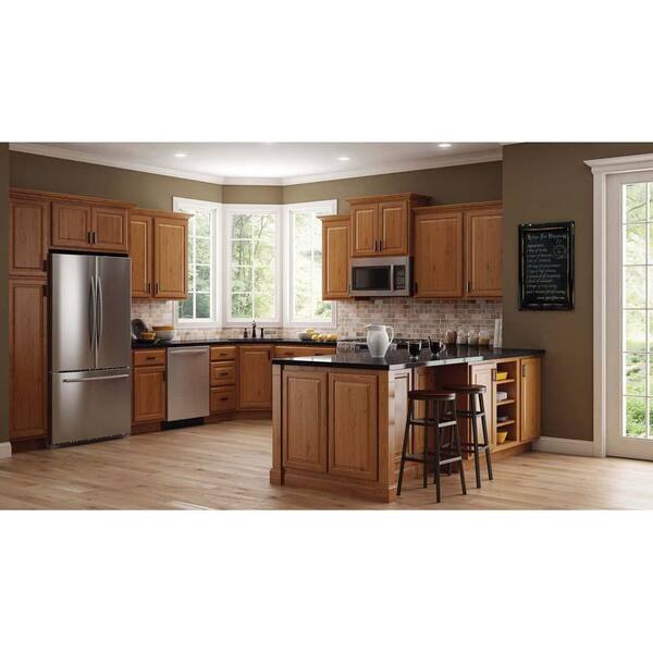 Hampton Bay Hampton Assembled 24x34 5x24 In Base Kitchen Cabinet With Ball Bearing Drawer Glides In Medium Oak Kb24 Mo The Home Depot