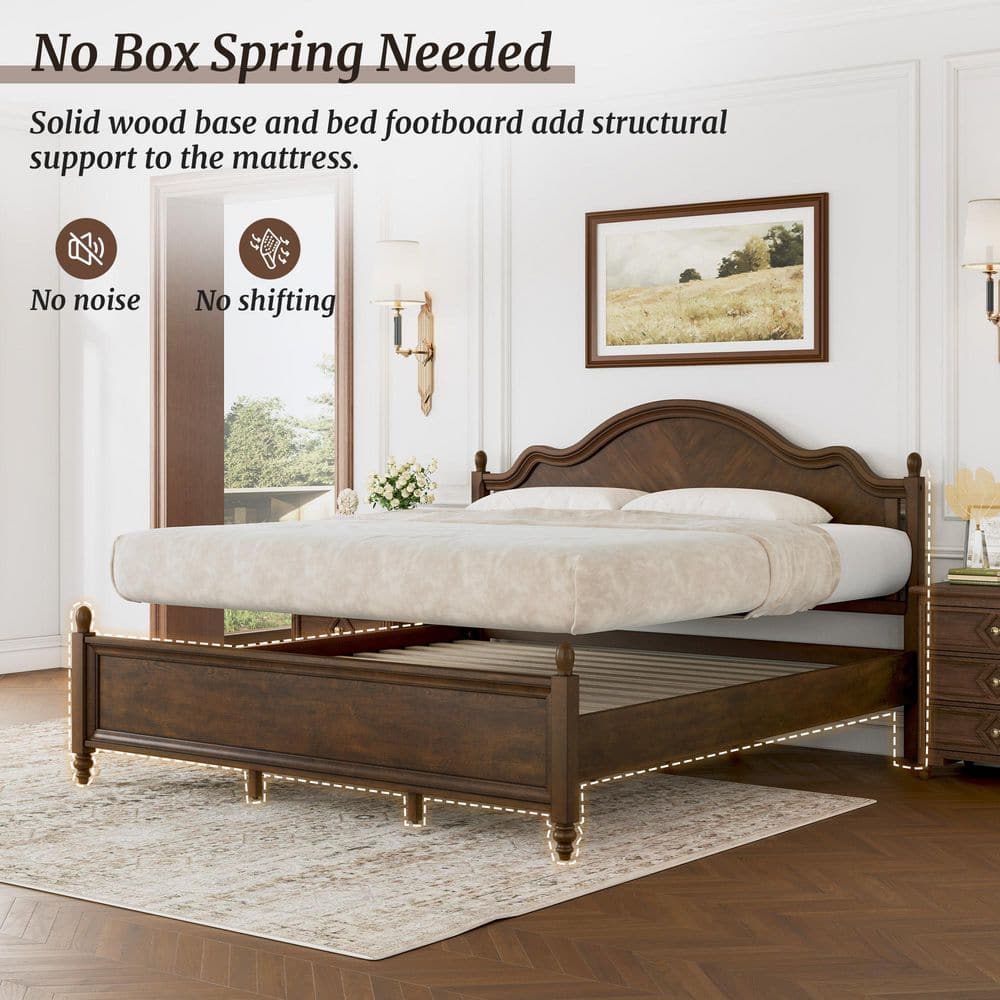 Aubel Dark Walnut Brown Mid-Century Solid Wood Frame King Size Platform Bed with Herringbone-Inspired Pattern Headboard - thumbnail 8
