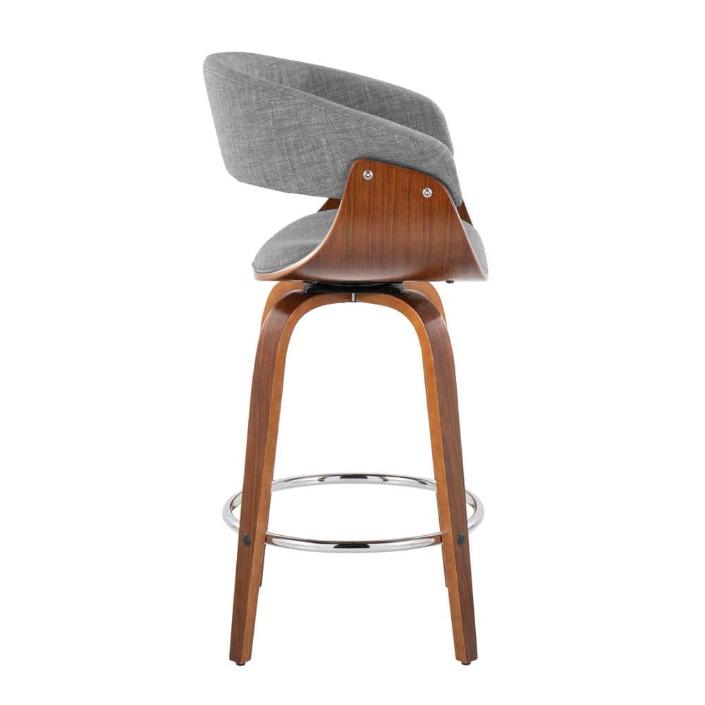Light Gray Walnut Wood Swivel Counter Stools with Chrome Footrest, Set of 2