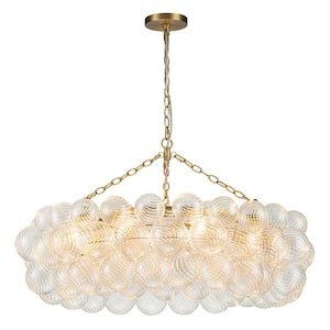 8-Light Brass Cluster Chandelier with Swirled Glass Shades with No Bulbs Included