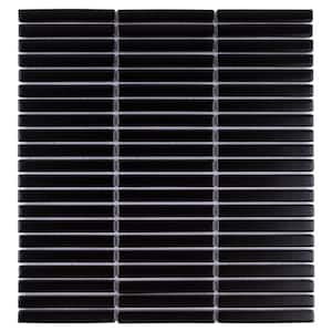 Porcetile Matte Black 11.2 in. x 11.91 in. Stacked Porcelain Mosaic Wall and Floor Tile (9.3 sq. ft./Case)