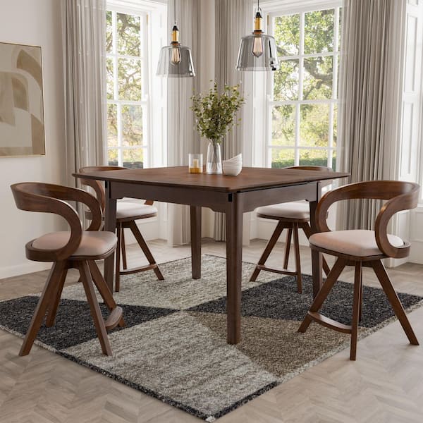 Sherlyn 5-Piece Mid Century Rich Walnut Wood Top Counter Height Dining Room Set with Barrel Back Chairs (Seats 4)