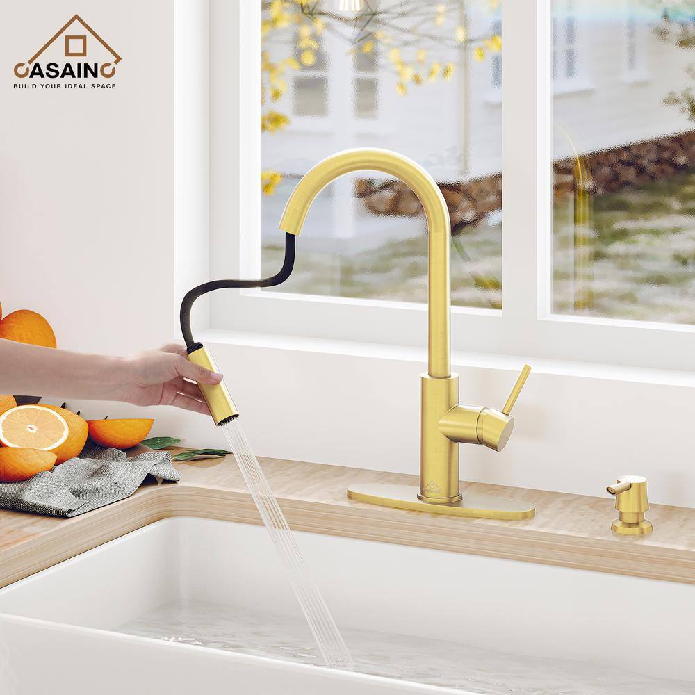 Brushed Gold Stainless Steel Pull-Down Kitchen Faucet with Infrared Sensor