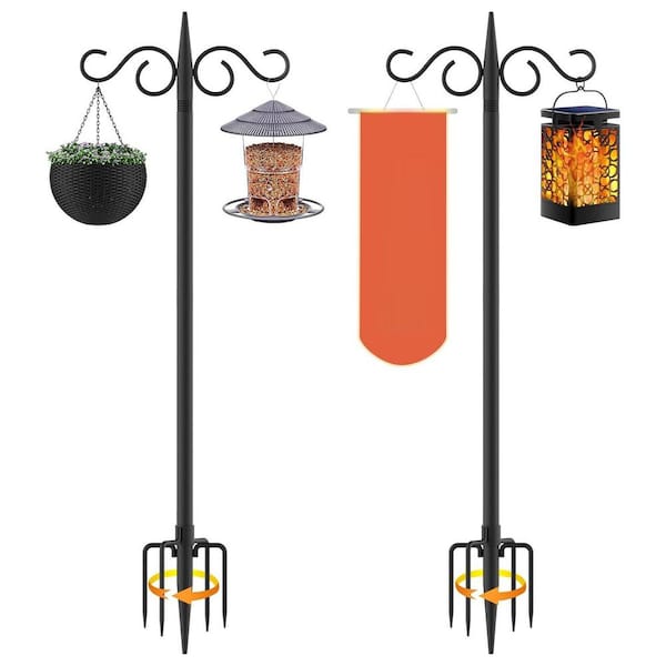 FAWEY TRED INC 110 Inch Bird Feeder Pole Adjustable Double Shepherds Hook for Outdoor with 5 Prongs Base (2-Pack)