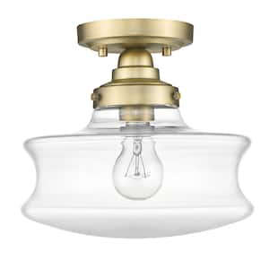Keal 10 in. 1-Light Antique Brass Convertible Semi-Flush Mount with Clear glass