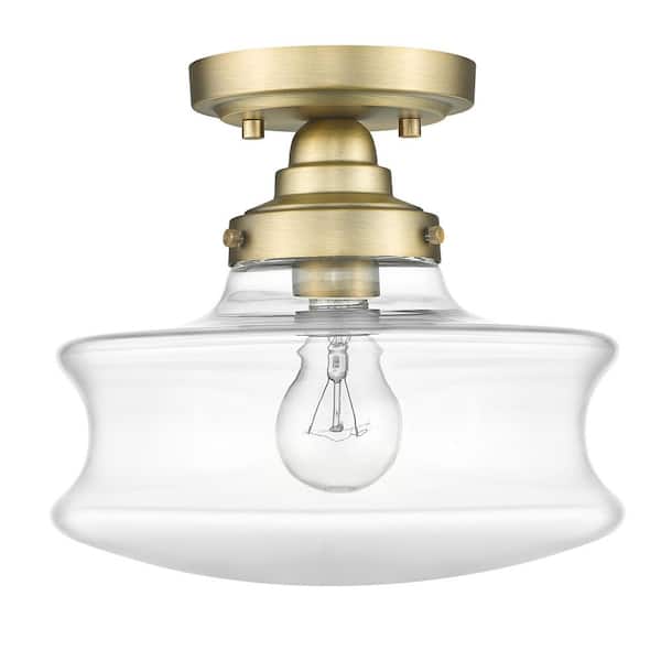 Unbranded Keal 10 in. 1-Light Antique Brass Convertible Semi-Flush Mount with Clear glass