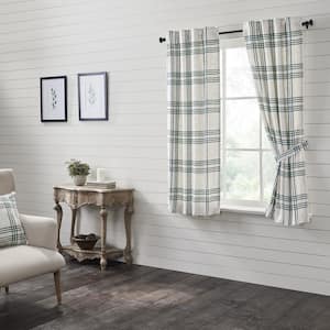 Pine Grove Plaid 36 in W x 63 in L Light Filtering Rod Pocket Window Panel Green White Pair