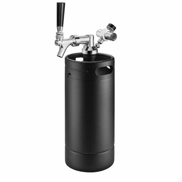 128 oz. Black Stainless Steel Beer Growler, Pressurized Mini Keg with Cooler Jacket, Portable Home Dispenser System