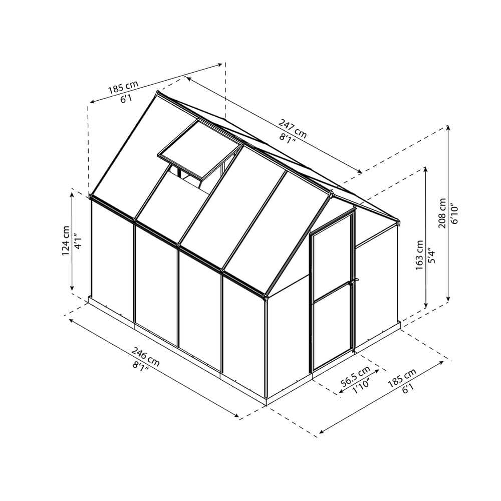 Silver Polycarbonate Aluminum Frame Walk-In Greenhouse 6' x 8'