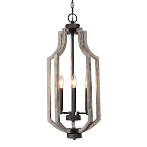 3-Light Rustic Wood Farmhouse Chandelier with Weathered Finish Elegant Lighting
