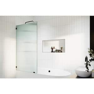 34 in. x 58.25 in. Single Fixed Frameless Fluted Frosted Bath Panel Shower Tub Door