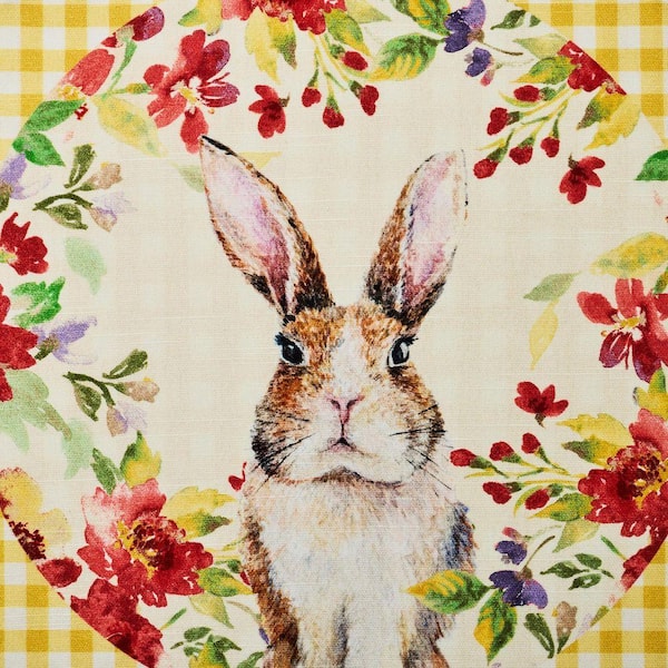 Meadow Bunny 15 in. Round Yellow 100% Cotton Placemat (Set of 2)