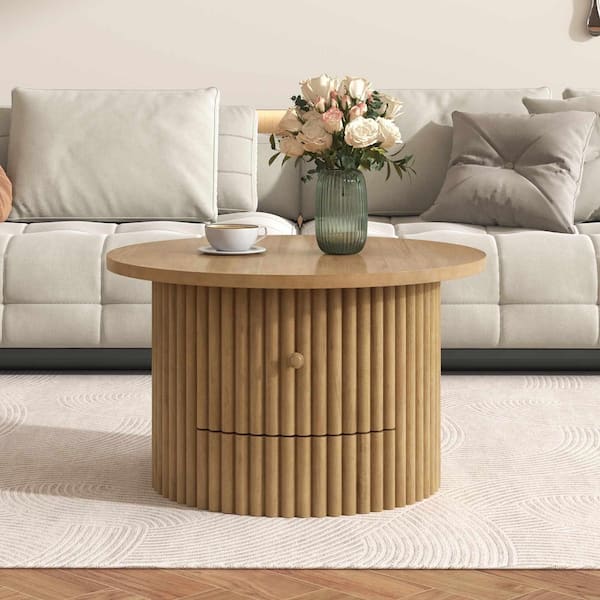Polibi 30.5 in. Natural Round MDF Coffee Table with Storage