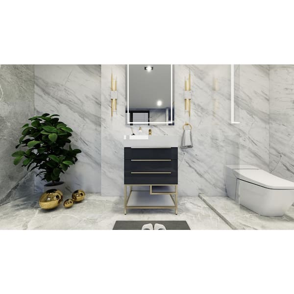 BV Better Vanity Bethany 24 in. W x 20 in. D x 36 in. H Single Sink Freestanding Bath Vanity in Gloss Gray with White Acrylic Top