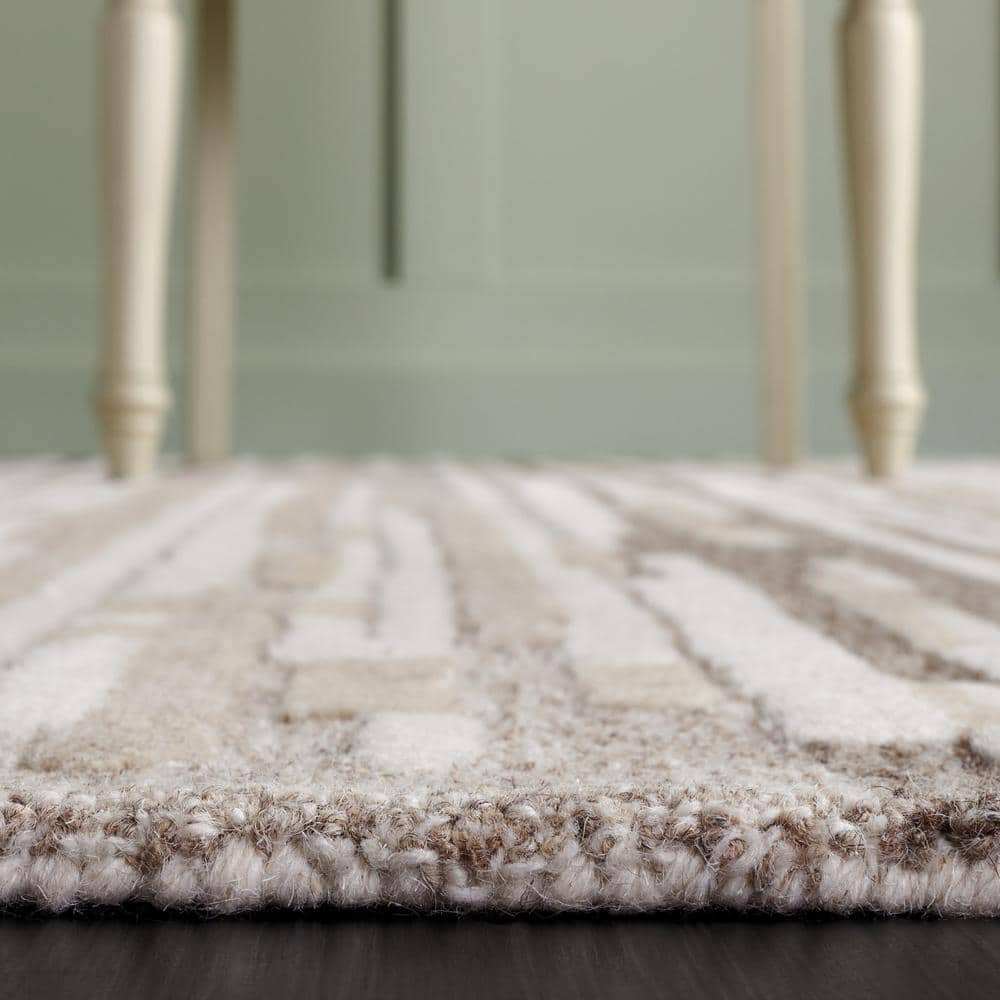 Natural Beige 3x5 Wool Hand-Tufted Striped Area Rug