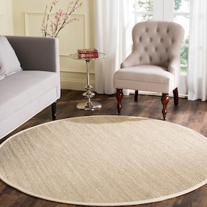 Natural Fiber Marble/Beige 10 ft. x 10 ft. Woven Border Round Area Rug