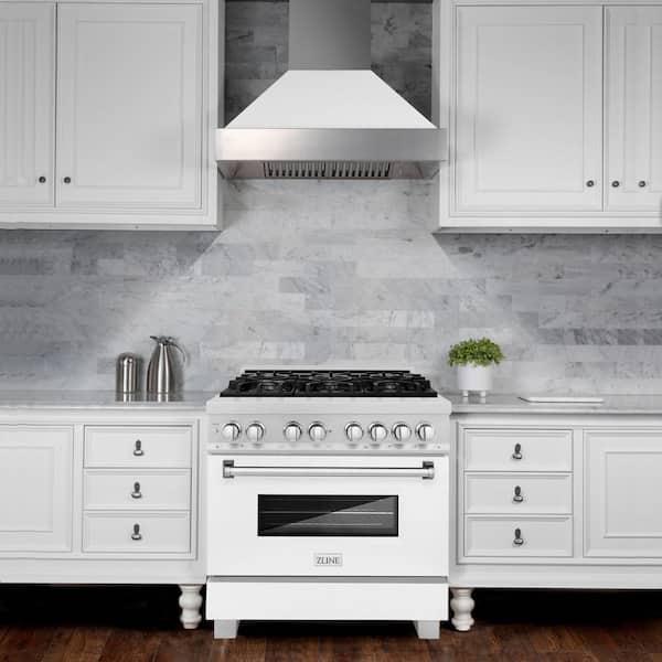 36 in. 6 Burner Dual Fuel Range with White Matte Door in Fingerprint Resistant Stainless Steel