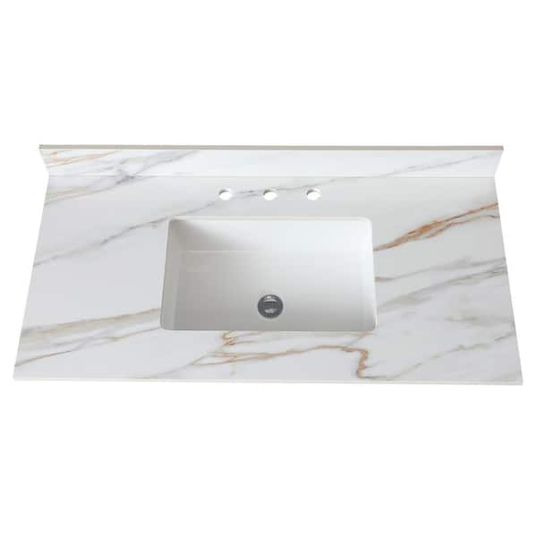 43 in. W x 22.01 in. D Sintered Stone White Rectangular Single Sink Bathroom Vanity Top in White