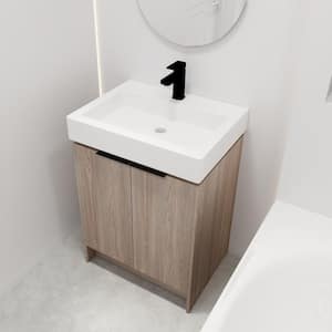 24.10 in. W x 18.50 in. D x 33.5 in. H Freestanding Bathroom Vanity in White Oak with White Ceramic Sink Top