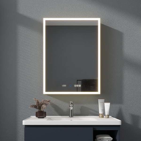 SJ STAR&JANE 24 in. W x 32 in. H Rectangular Aluminum Recessed/Surface Mount LED Medicine Cabinet with Mirror, 5x Magnifying Mirror
