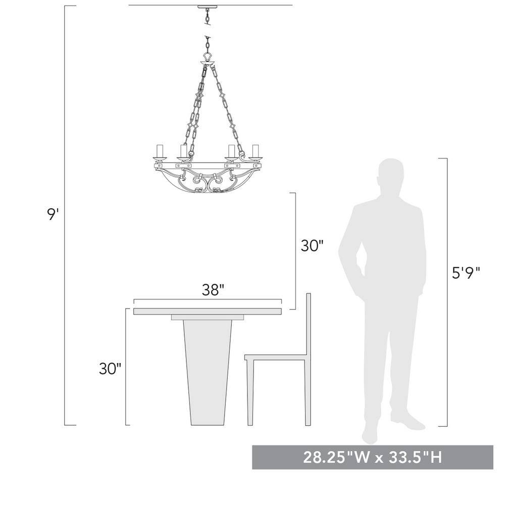 Madera Elegance 6-Light Antique Black Iron & Wood Chandelier