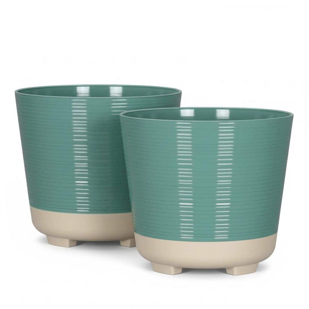 Lark & Vine Wallula Green Resin Round Planter Set with Drainage
