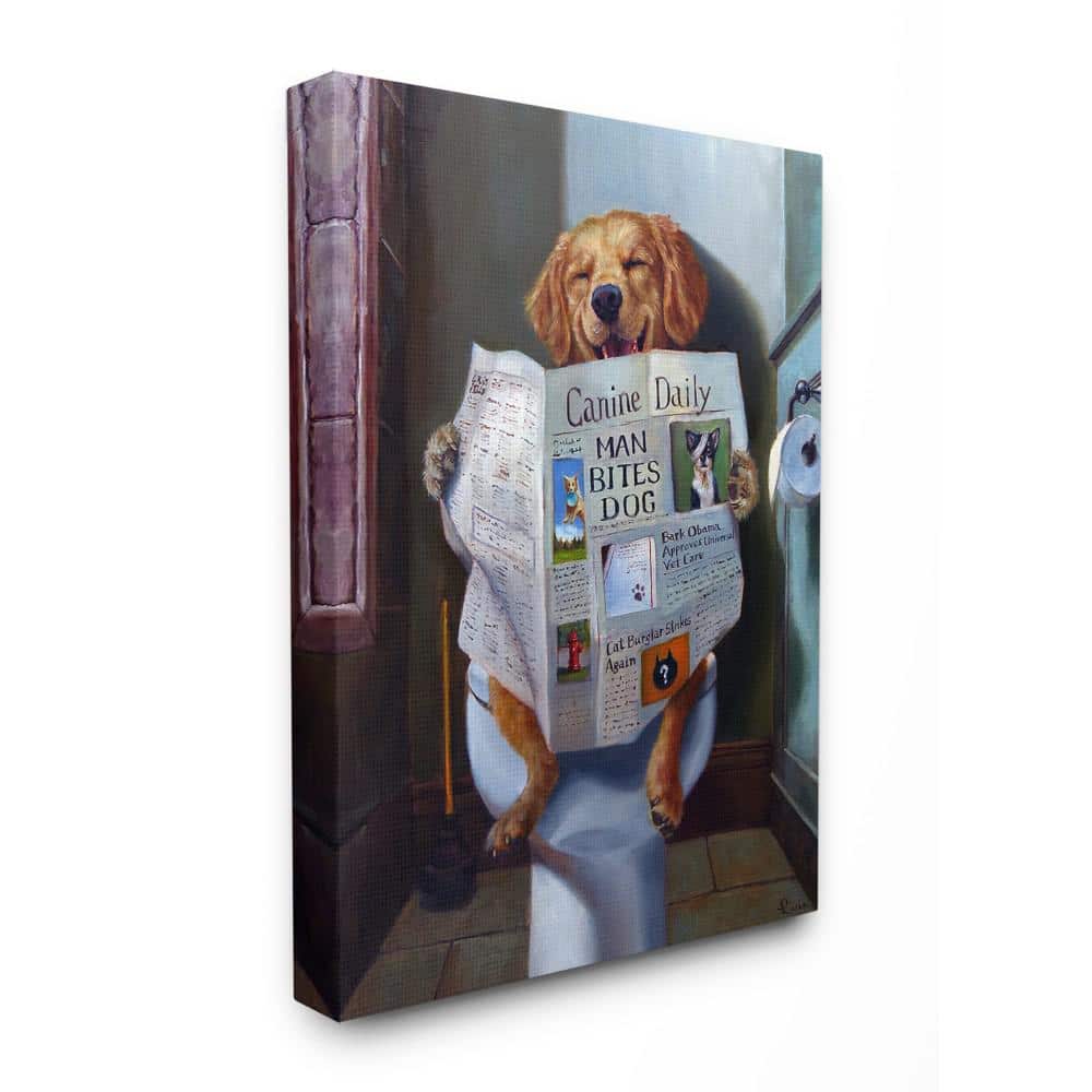 Stupell Industries 16 in. x 20 in. "Dog Reading the Newspaper On Toilet  Funny Painting" by Artist Lucia Heffernan Canvas Wall Art pwp-183_cn_16x20  - The Home Depot
