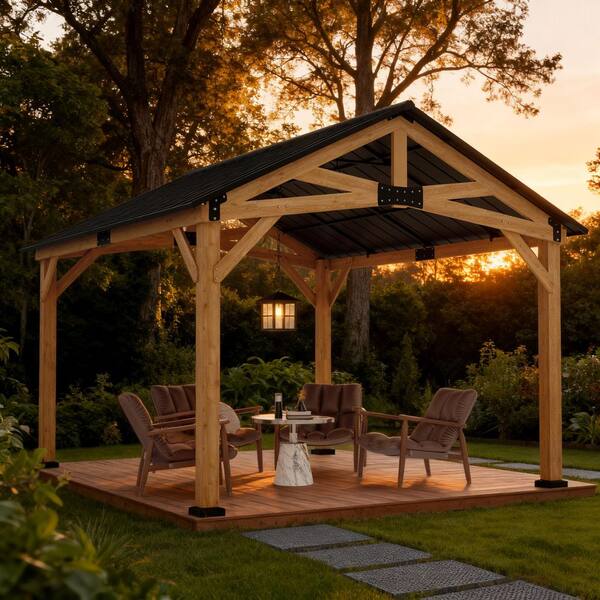 INMITOM 11 ft. x 13 ft. Wood Hardtop Outdoor Patio Gazebo with