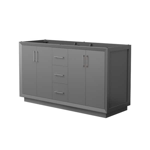 Wyndham Collection Strada 59.25 in. W x 21.75 in. D x 34.25 in. H Double Bath Vanity Cabinet without Top in Dark Gray