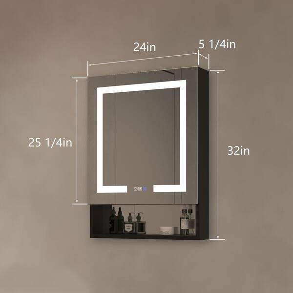 24 in. W x 32 in. H Surface/Recessed-Mount Rectangular LED Bathroom Medicine Cabinet with Mirror and External Shelf