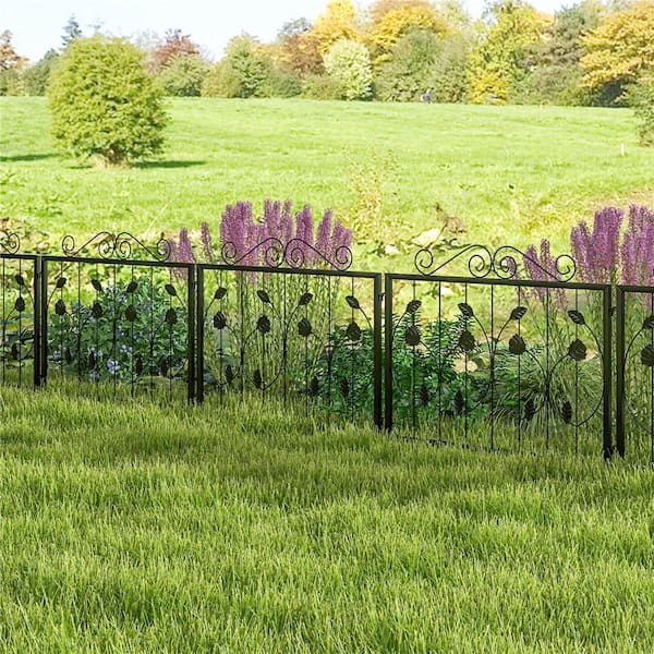 18 in. Metal Garden Fence with 8 Panels Outdoor Animal Barrier Landscape Border