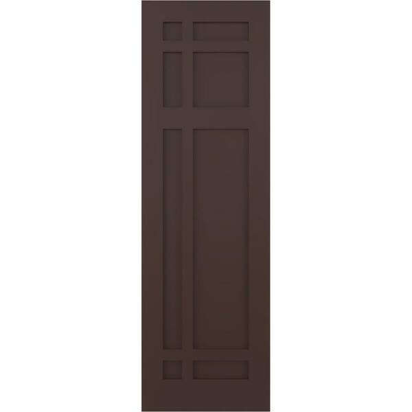 Ekena Millwork 18 in. x 56 in. Flat Panel True Fit PVC San Juan Capistrano Mission Style Fixed Mount Shutters Pair in Raisin Brown