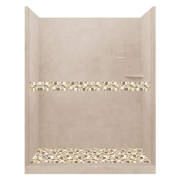American Bath Factory Tuscany 60 in. L x 32 in. W x 80 in. H Alcove Shower Kit with Shower Wall and Shower Pan in Brown Sugar