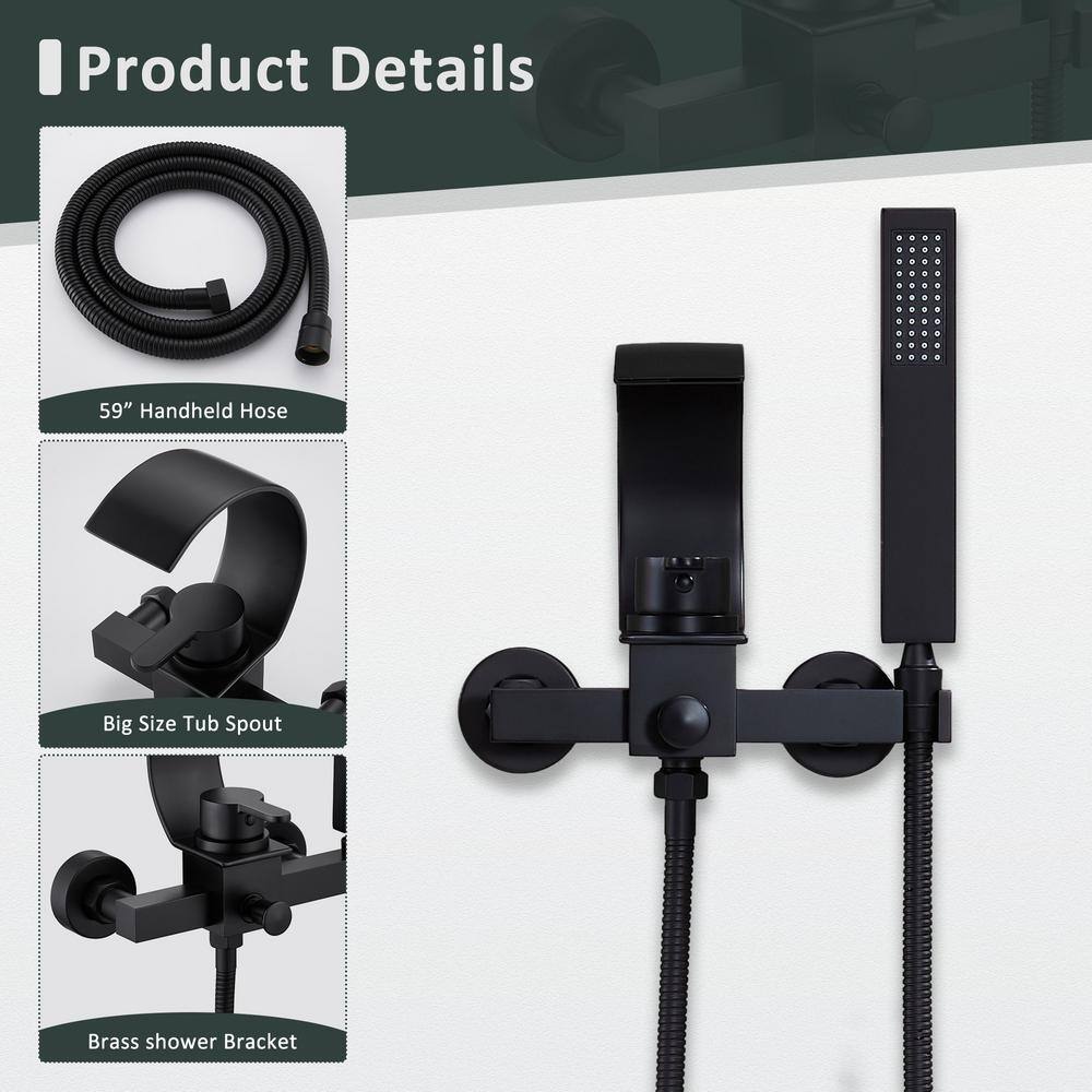 Black Brass Wall-Mount Tub Kit with Handheld Shower