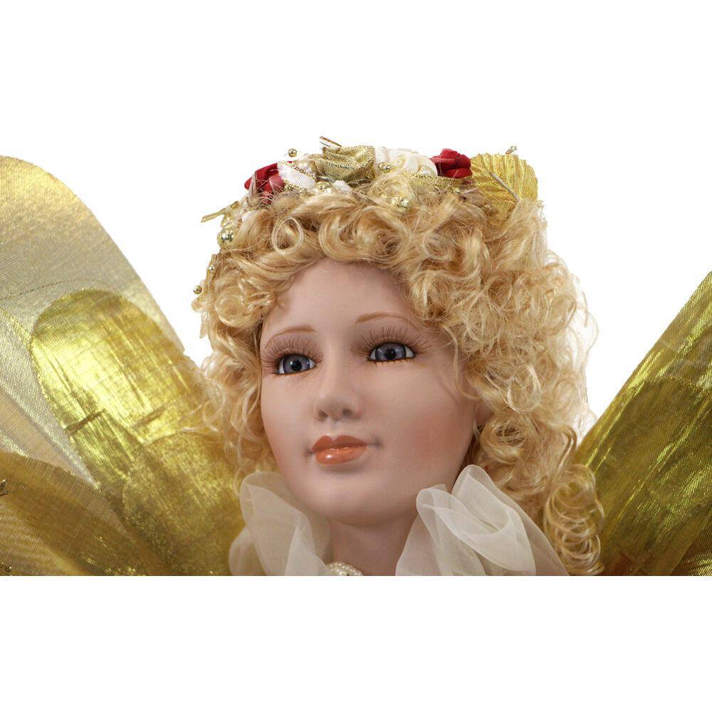 32-Inch Golden Winged Porcelain Christmas Angel Figurine with LED Lights and Music