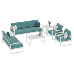 6-Piece Aluminum Patio Conversation Set with Turquoise Cushions