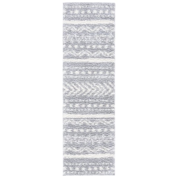 Parma Shag 2 ft. x 8 ft. Gray/Ivory Chevron Striped Runner Rug