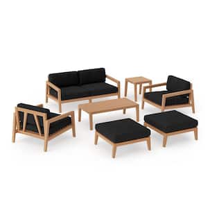 Rhodes 6-Seater 7-Piece Teak Outdoor Patio Conversation Set With Loft Charcoal Cushions