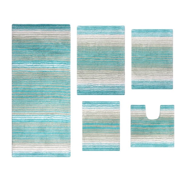 Better Trends Griffie Collection Blue and Gray Stripes Pattern 100% Cotton  Rectangle 5-Piece Bath Rug and Towel Set BATLGR5PCBLGR - The Home Depot