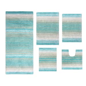 Gradiation Collection 100% Cotton Bath Rug, 5-Pcs Set with Contour, Turquoise